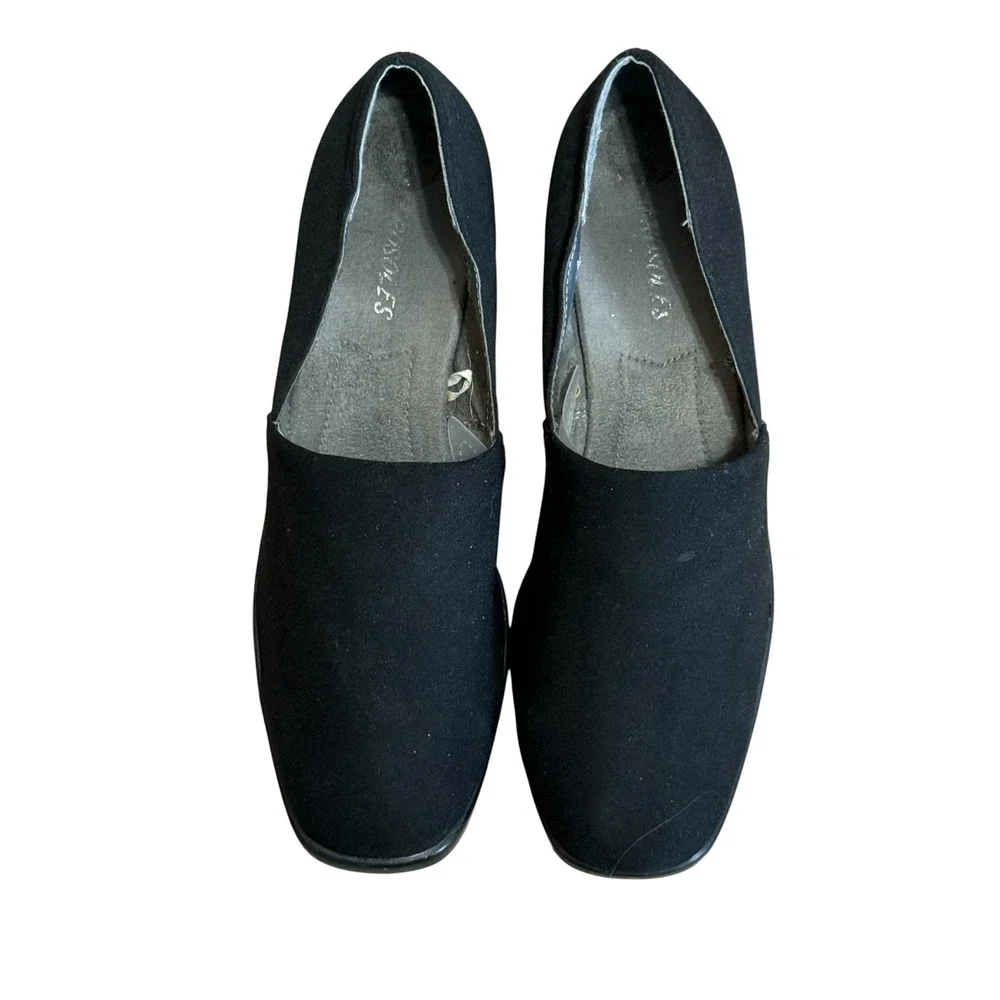 Aerosoles Stemware Black Stretch Fabric Square Toe Wedge Loafers Womens Sz-9.5M